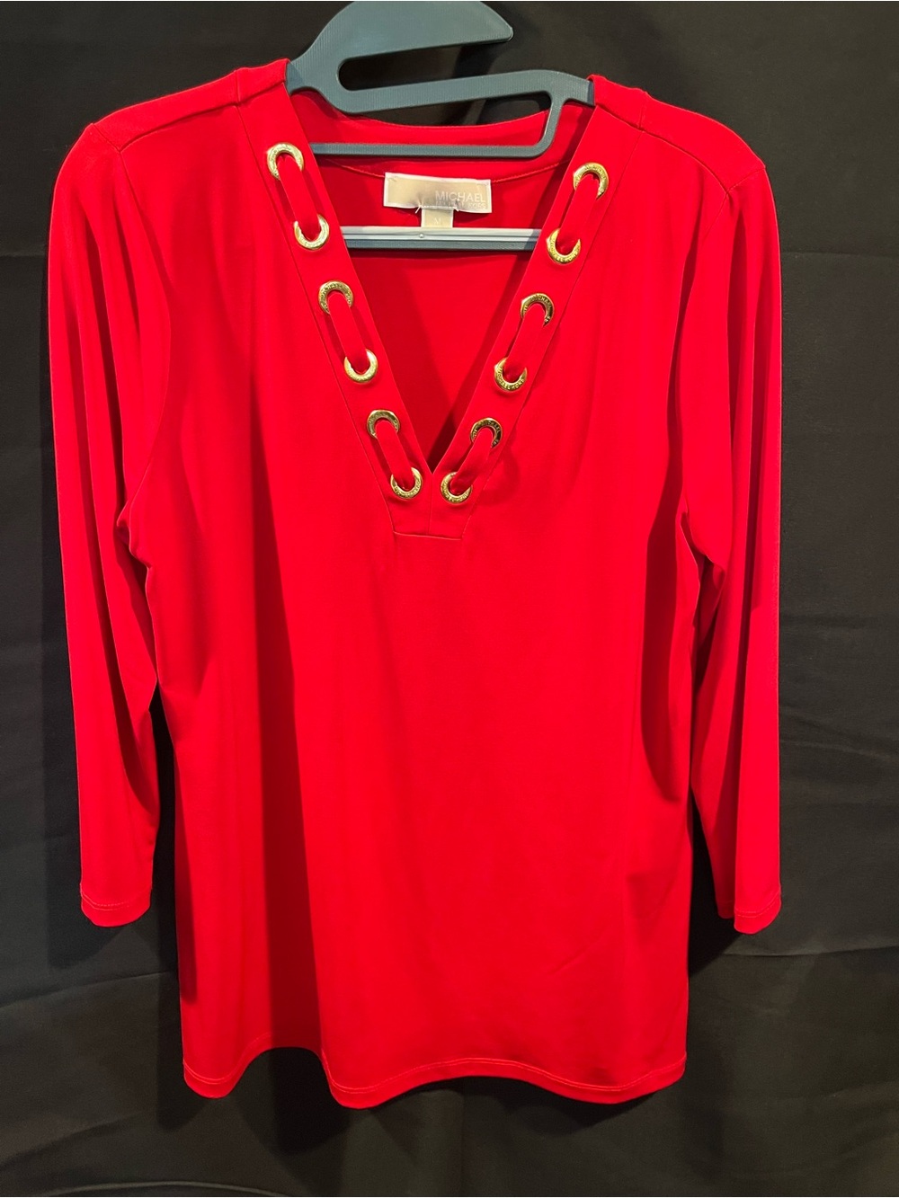 MICHAEL Michael Kors Red V-Neck Tunic with Gold Grommets